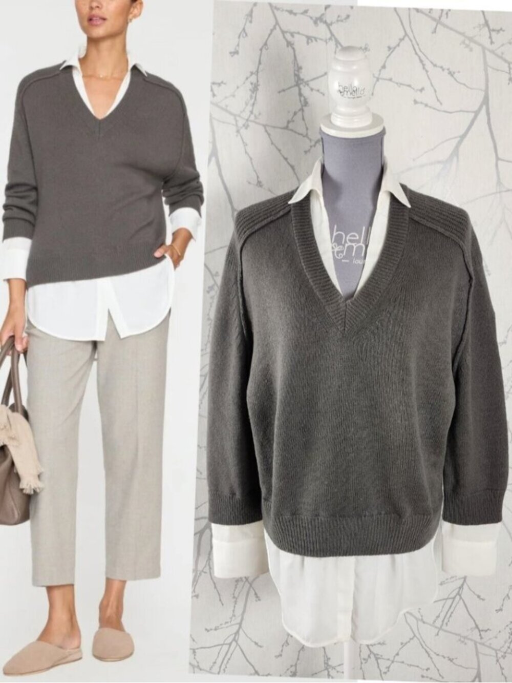 Brochu Walker Wool Cashmere Looker Layered V-Neck Sweater